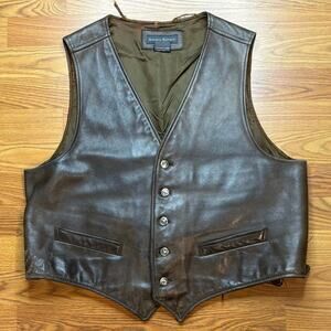 Vintage 1990s Banana Republic Leather Vest Brown Mens XL Western Biker USA